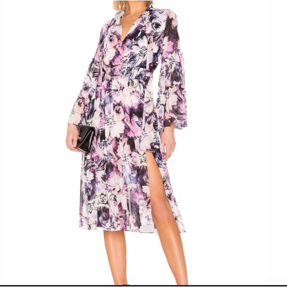 MISA Floral Boho Romantic Midi Slit Dress Flowy Garden Party Whimsical Fairy SM